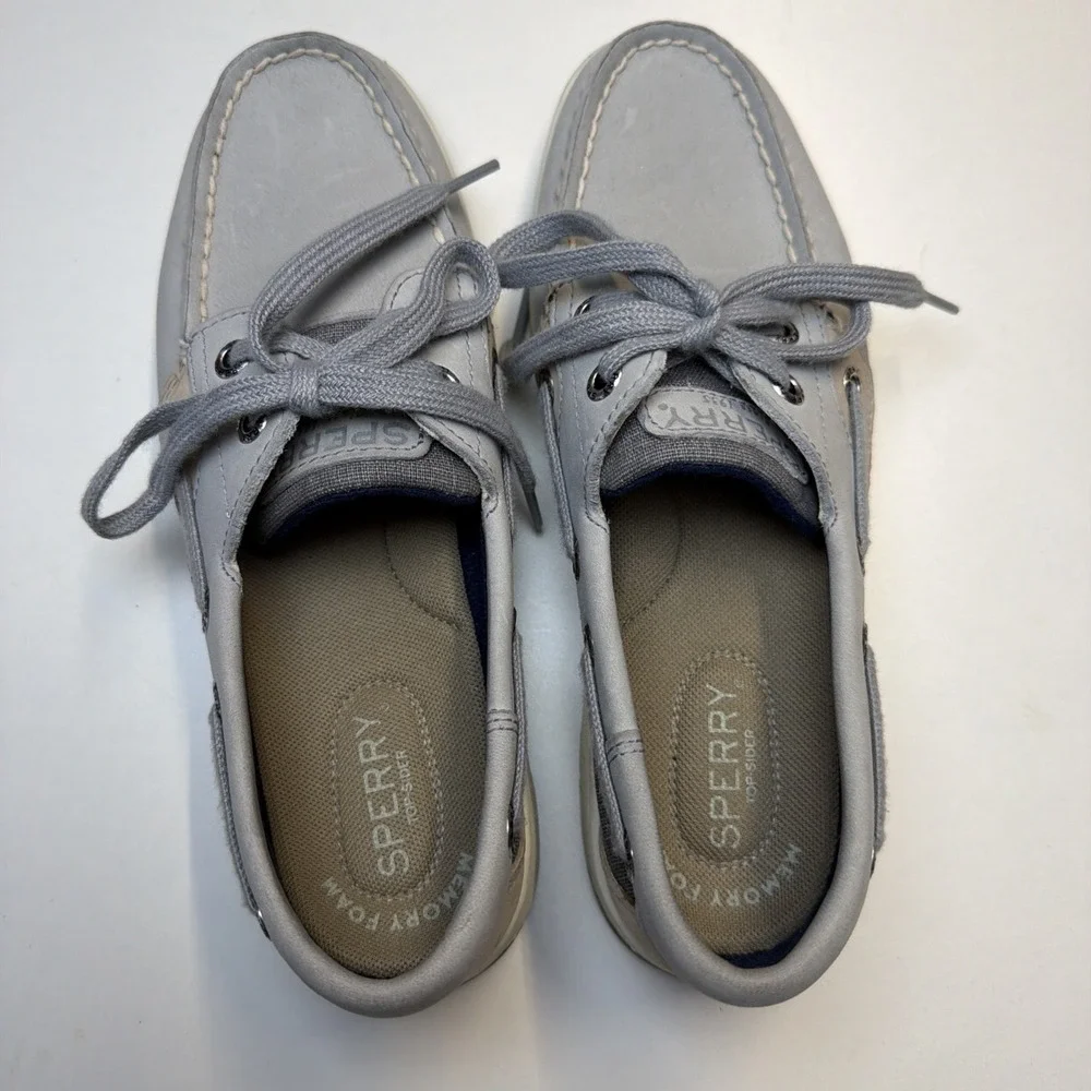 Sperry Top Sider Boat Shoes Womens 5 Gray‎ Angelfish Linen Slip-On STS83598